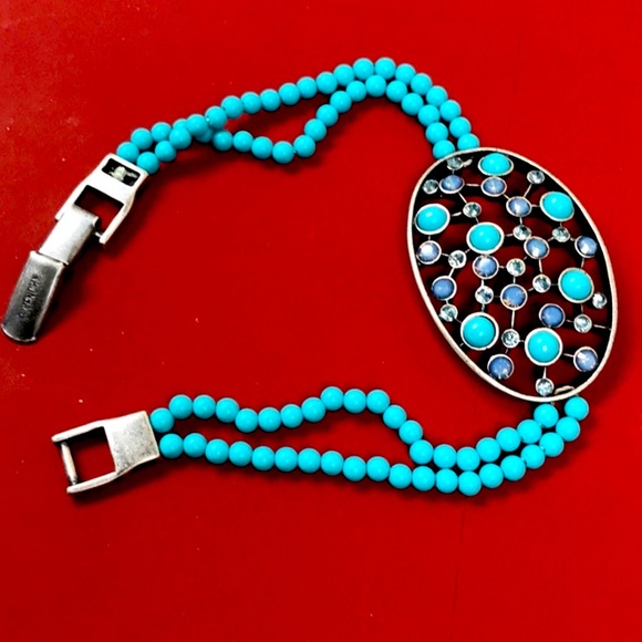 Givenchy Vintage Turquoise Crystal Logo Bracelet NeverUsed - Picture 2 of 8